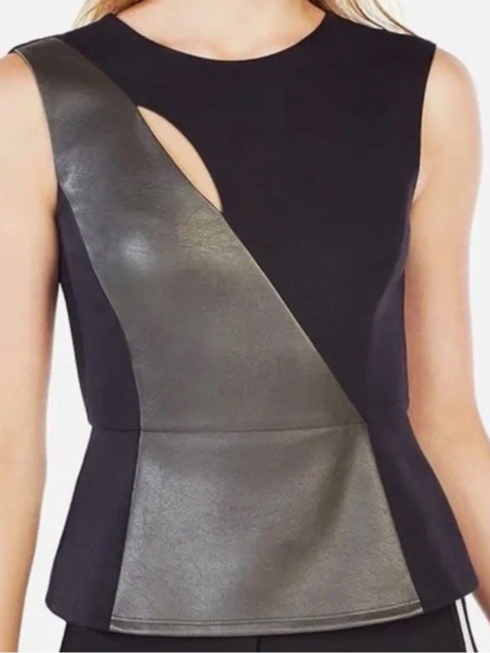 BCBG MaxAzria Top with Faux Gray Leather - Modern Asymmetry